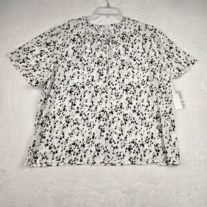 NWT Nine West‎ Women's White Black Brown Pattern Sheer Blouse XXL Flutter Sleeve